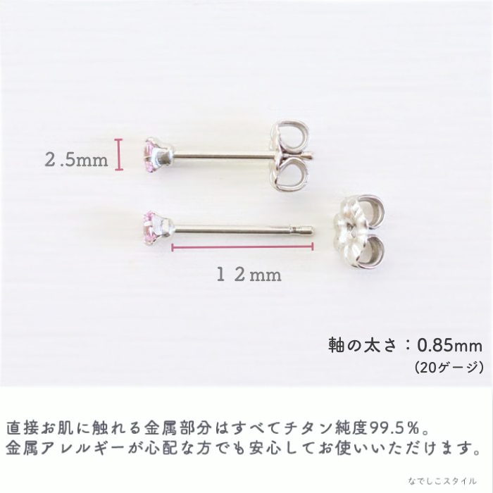 セカンドピアスのキュービックジルコニア純チタンピアスの説明写真
