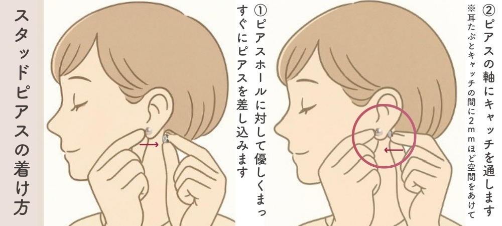 スタッドピアスの付け方(着け方)画像