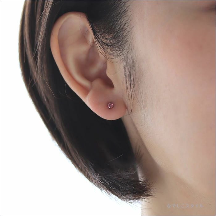 ピンクトルマリン/チタンピアス（スタッドピアス）