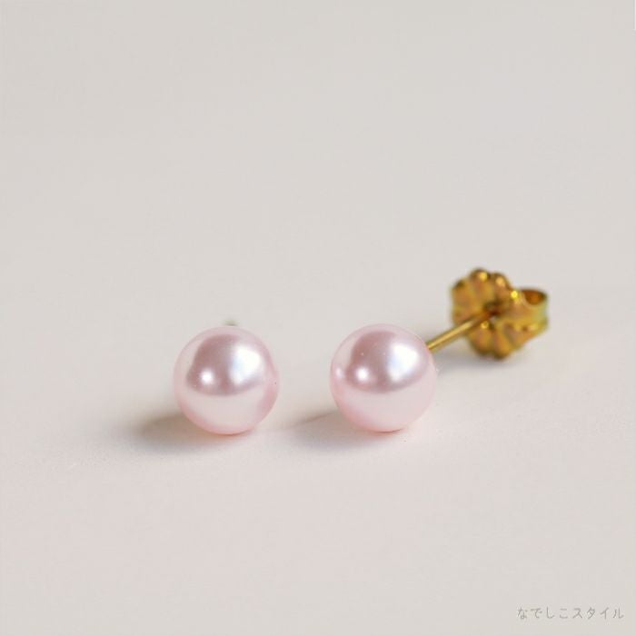 純チタン素材の金属アレルギー対応ピアス桜色グラスパール6ミリの全体イメージ写真