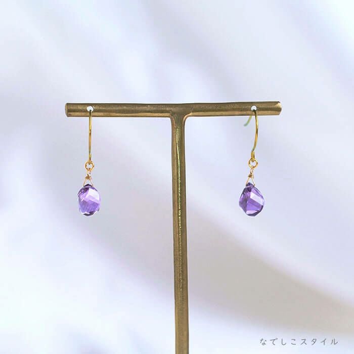 天然石のツイストカット/アメジスト チタンピアスの通販SHOP｜なでしこ