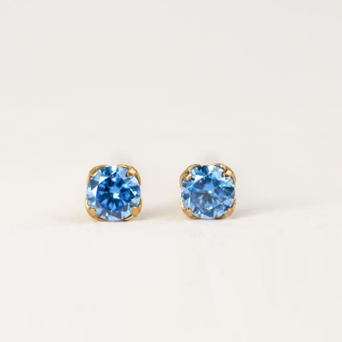 チタンピアス「CZブルーダイア/ゴールドカラー」3mm