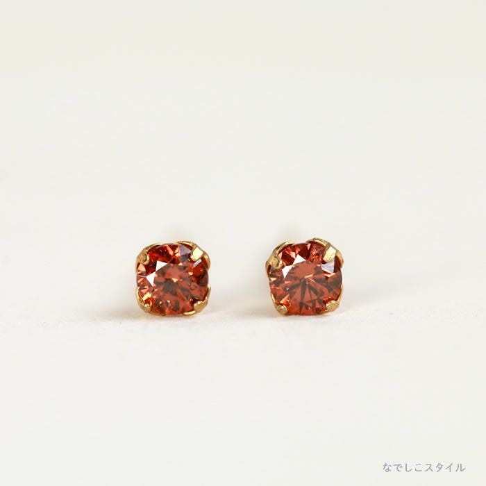 チタンピアス「CZブランデートパーズ/ゴールドカラー」3mm