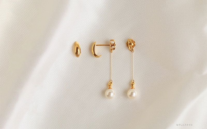 なでしこスタイル 三日月ピアス ゴールド セット販売】三日月ピアスゴールド/【つけ替え】バックキャッチ ロング