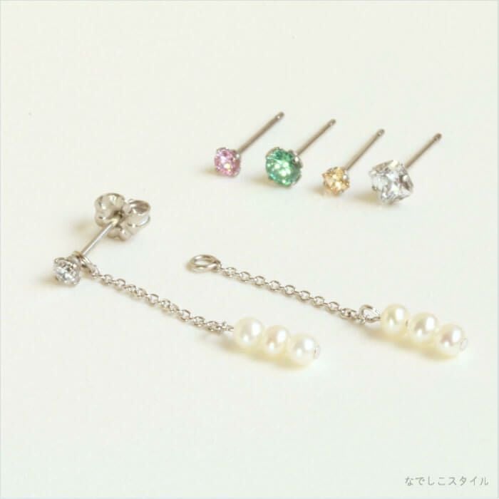 金属アレルギー対応 淡水パールのチェーンチャーム