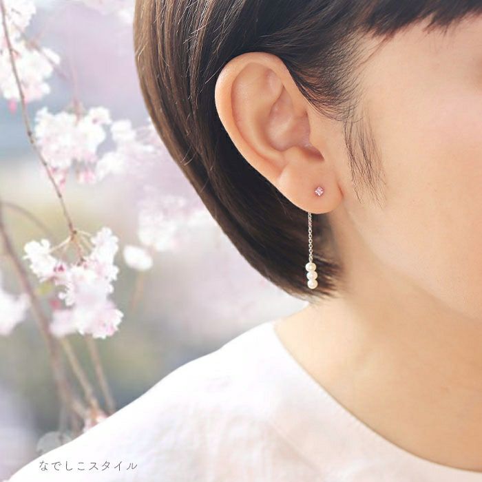 セカンドピアスのスワロフスキージルコニアカルテットサファイアピンク2.5mmおしゃれピアスイメージ