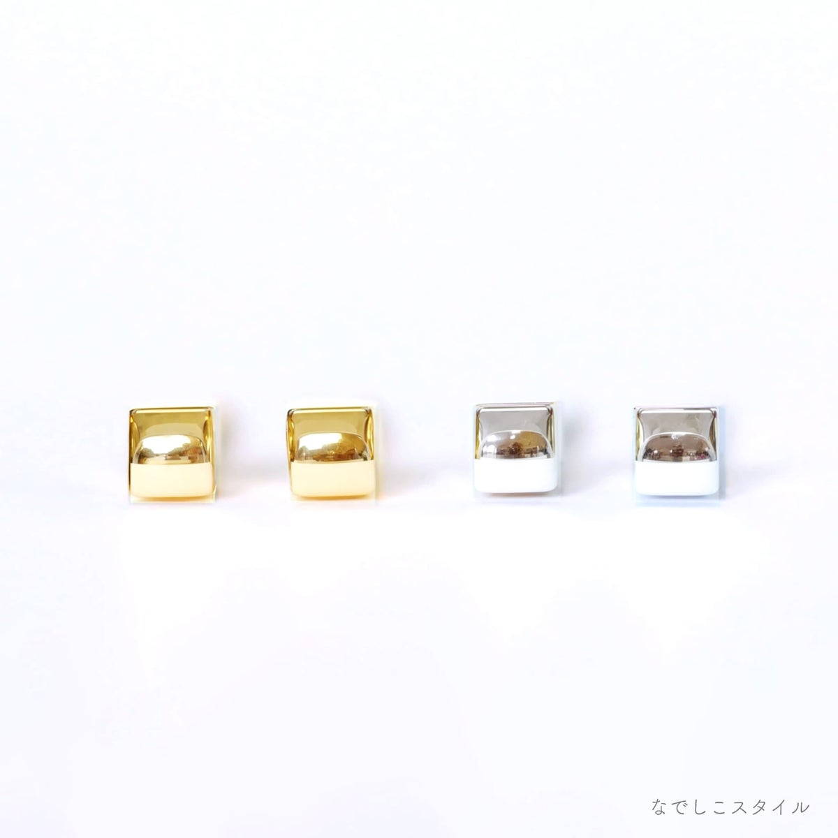 ピュアチタン製チタンピアス「キャラメル」しかく型｜ゴールドカラー・プラチナカラー 正面比較（3mm）